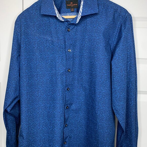 Simon Carter Blue Pattened Shirt - Picture 1 of 10